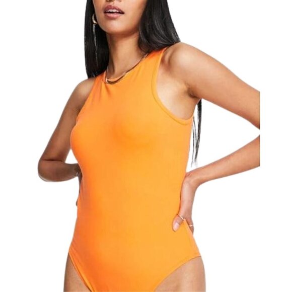 NEW Topshop Orange Round Neck Bodysuit Size 4 - Picture 1 of 4